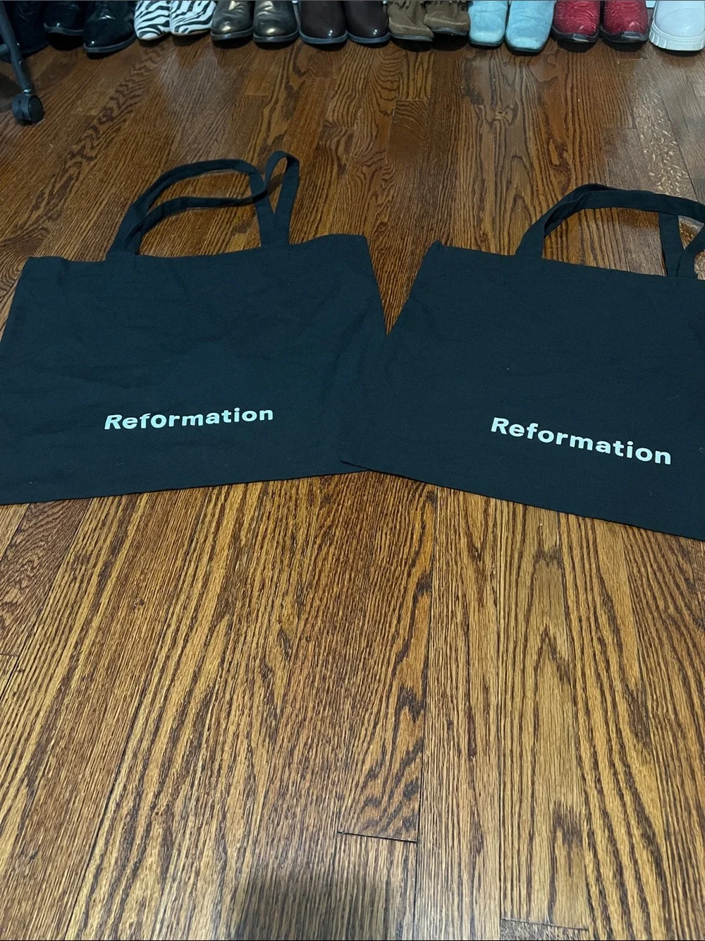 Reformation Black Canvas Tote with White Logo